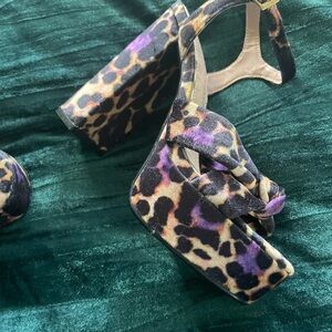 Betsey Johnson Purple and Tan Leopard Platform Sandals